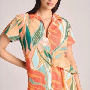 Vitamin A Women's Short Sleeve Cover Up Shirt Beach Vacation Multicolor Size M